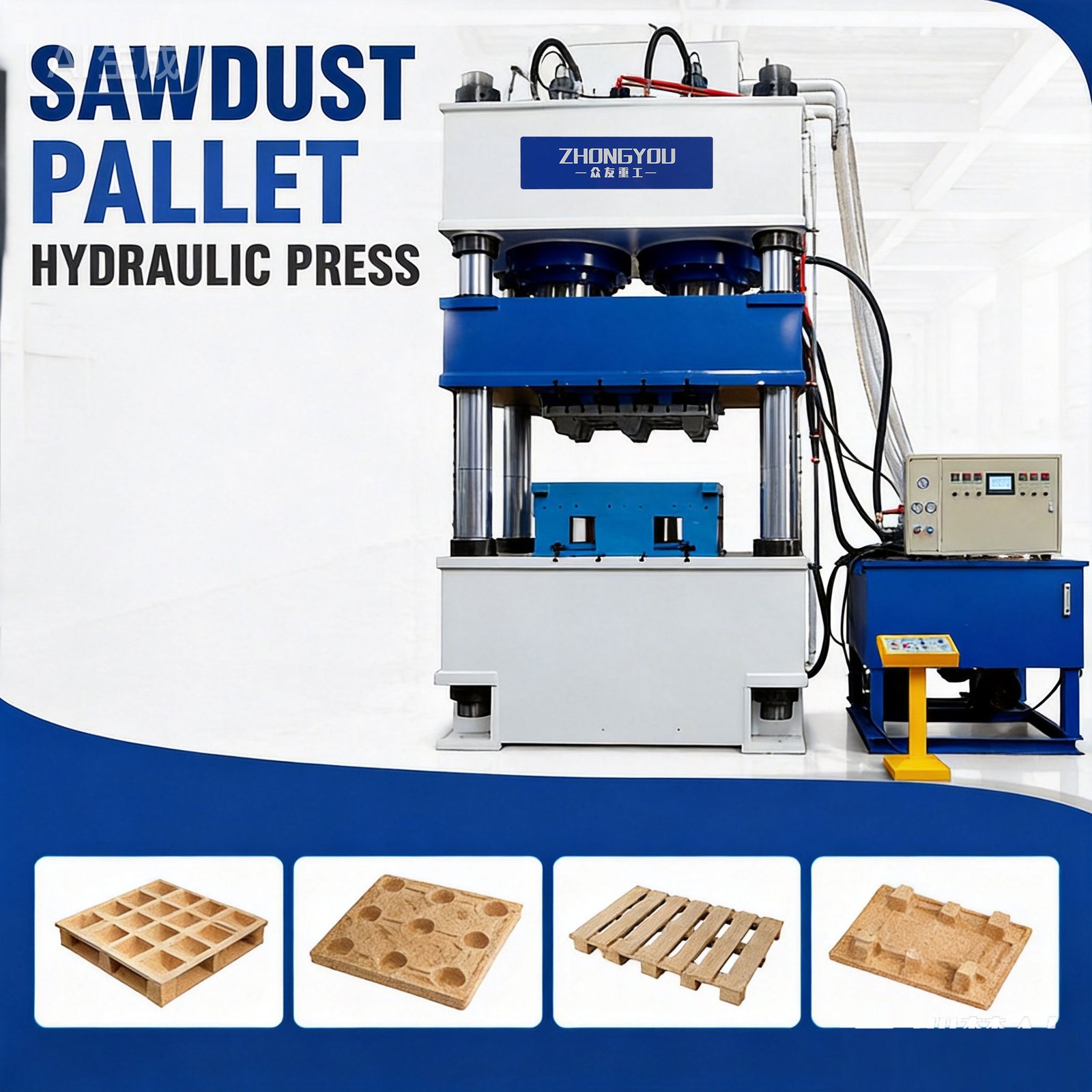Molded Pallet Machine | Hydraulic Hot Press for Sawdust & Wood Chips